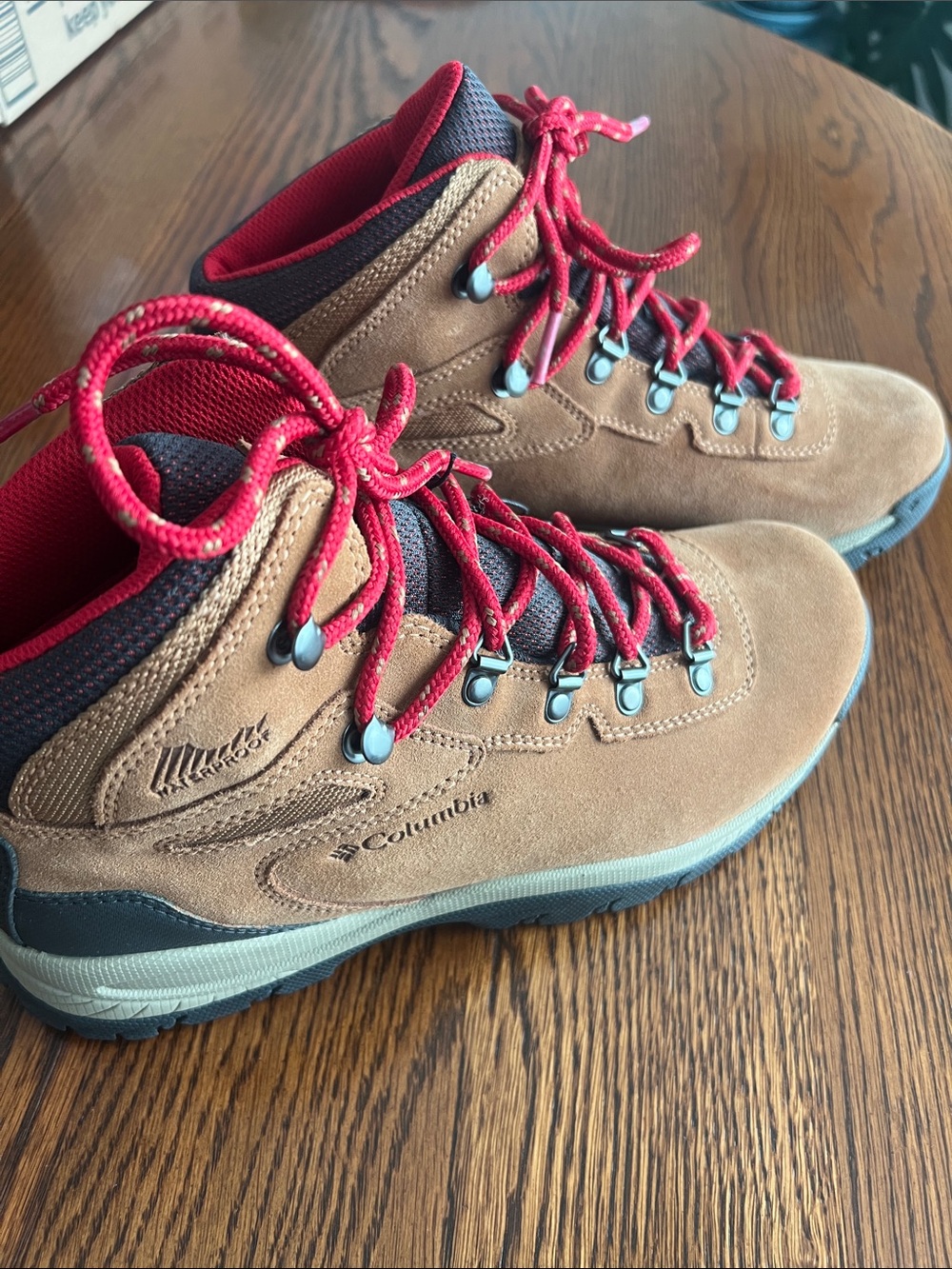 Columbia Tan Suede Hiking Boots with Red Laces